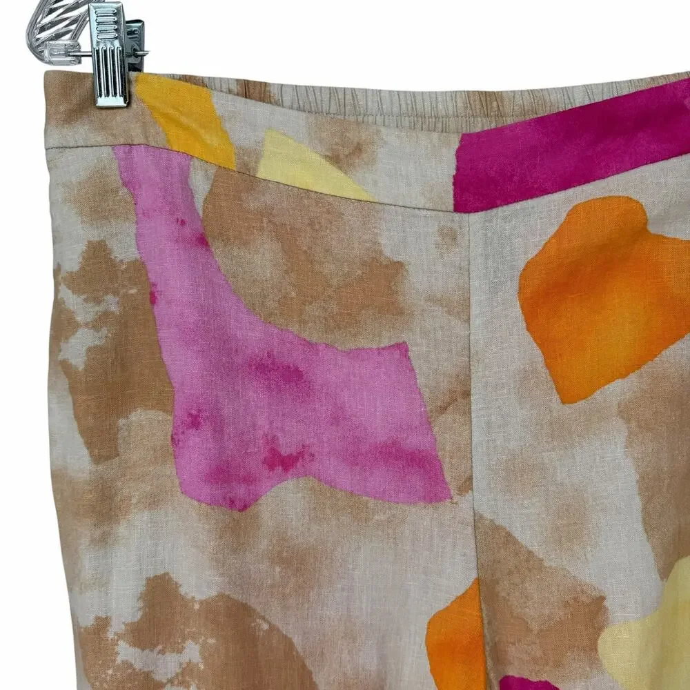 Chico's Bold Abstract Watercolor Pull-On Wide-Leg Ankle Pants Sz 1.5 (10)